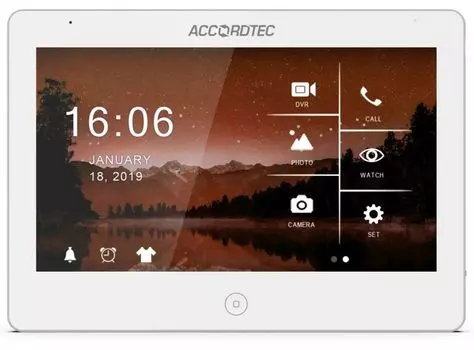 Видеодомофон AccordTec AT-VD A101C/SD WH 10", сенсорный экран, AHD 1080P/720P/CVBS. Подключение двух вызывных панелей и двух видеокамер