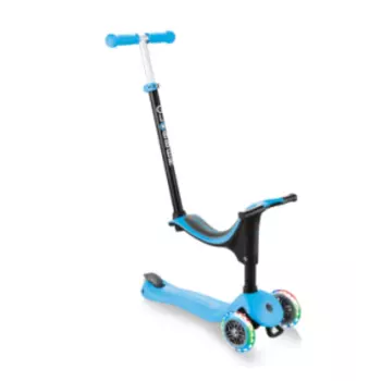 Самокат-трансформер Globber GO UP SPORTY PLUS LIGHTS, трехколесный, детский, светящиеся колеса, голубой