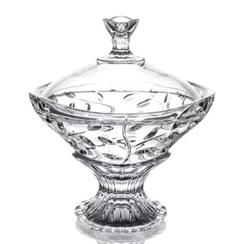 Конфетница с крышкой на ножке laurus 18 см (rcr) прозрачный 18x36 см.