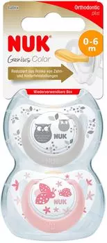 Соска-пустышка Nuk Genius Color латексная 0-6 месяцев 2шт
