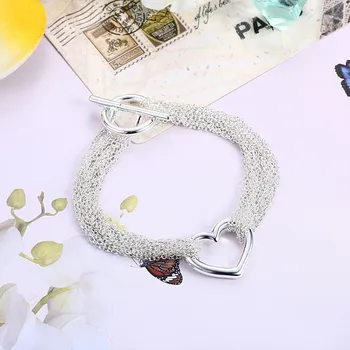 Jewelrytop Стерлингового Серебра 925 Ювелирные Наборы Цепи Сердце Ожерелье Браслет Кольца Набор Для Женщин Свадебные Оригинальные Дизайнерские Подарки 10