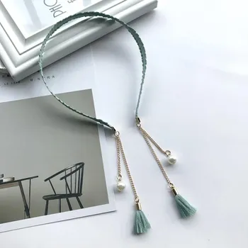 Simple fabric headband, flower pearl fake earrings, temperament versatile fringed pendant, headband, hairpin and hair accessories.