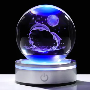 3D Crystal Ball Dolphin Gifts for Women Couples Statue Lamp Glass Animals Figurines Home Decor чёрный