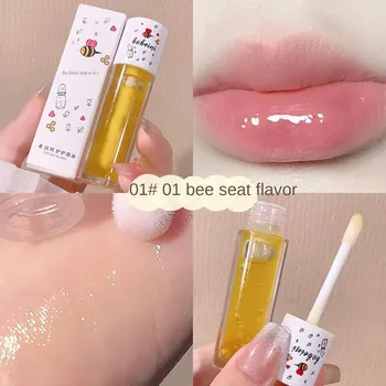 Масло для губ Honey Bee, уход за губами, увлажняющее стекло, прозрачное медовое средство для губ, восстановление сухого потрескавшегося пилинга, женское увлажняющее масло для губ с каракулями 01