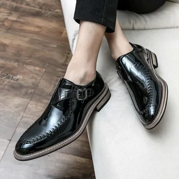 Men Monks Dress Loafers Shoes Wedding Driving Casual Red Formal Business Leather Shoes Plus Size EU: 38 красный