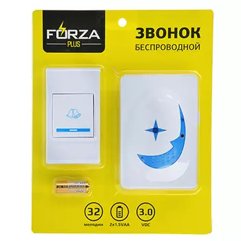 Звонок беспроводной FORZA 32 мелодии, 3.0VDC(2x1.5VAA), ZV006