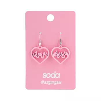 SODA Серьги HEART IN FIRE PINK #sugargem