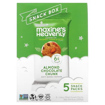 Maxine's Heavenly, Snack Box, мягкое овсяное печенье с кусочками шоколада и миндалем, 5 упаковок снека по 51 г (1,8 унции)