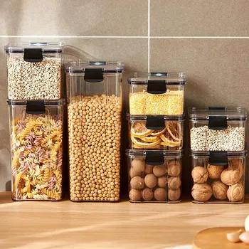 Кухонные контейнеры для хранения продуктов питания, пластиковые коробки, банки для сыпучих круп, кухонные органайзеры для кладовой, органайзер, банки с крышкой, домашний набор 460ml