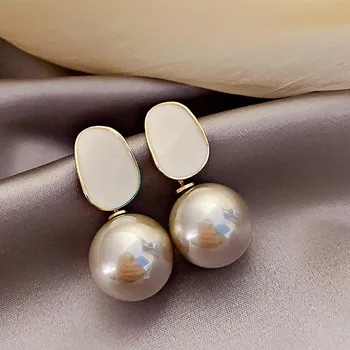 Cute Temperament Imitation Pearl Drop Earrings for Women Enamel Elegant Vintage Geometric Earrings Wedding Party Jewelry Gift ARI чёрный