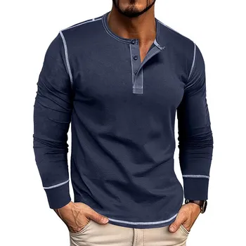 Мужская футболка Henley, повседневная, с длинным рукавом, легкая, на пуговицах, рубашка-пуловер, эластичная, базовая, топы, спортивные, облегающие, рубашки Henley для мужчин S зелёный