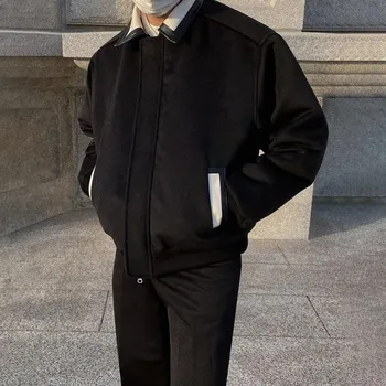 Lapel Woolen Cotton Coat Men s Winter Thickened Coat Korean Style Loose Design Jacket Cotton Coat M