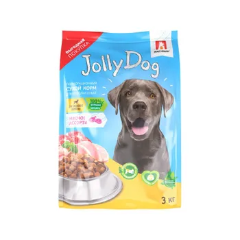 Зоогурман Jolly Dog полнорационный сухой корм для собак, с мясным ассорти - 3 кг повседневный эконом для взрослых ассорти мясное для всех пород мешок Российский корм 1 уп. х 1 шт. х 3 кг
