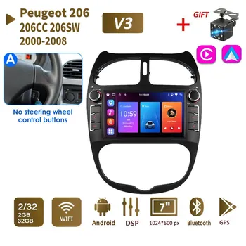 Carplay 7 дюймов 2 Din Android автомобильное радио для PEUGEOT 206 206CC 206SW 2000-2008 мультимедийный видеоплеер GPS авторадио стерео 2 + 32 ГБ 1+32GB,A
