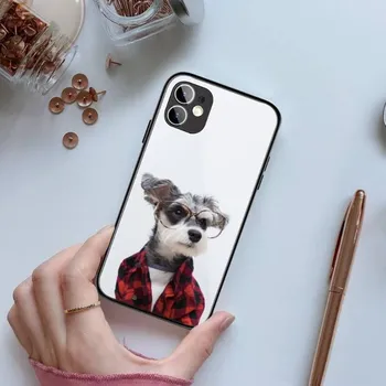 Чехол для телефона Schnauzer Dog Wear Glasses для iPhone 14 13 12 11 XS X 8 7 6 Plus Mini Pro Max SE 2022, черный, из поликарбоната, термополиуретана, стекло, чехол для телефона iPhone 14