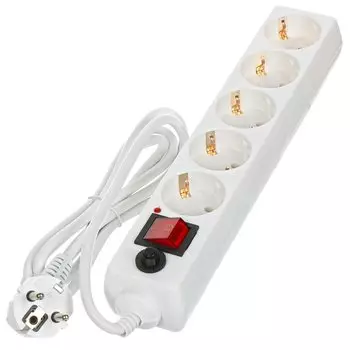Сетевой фильтр 5 гнезд, 1.5 м, 3х1 мм, 16 А, белый, General Lighting Systems, 471000