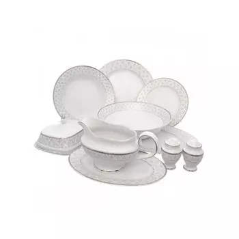 Сервиз столовый фарфор, 25 предметов, на 6 персон, Repast, Серебряная сетка, 1025S09 G077