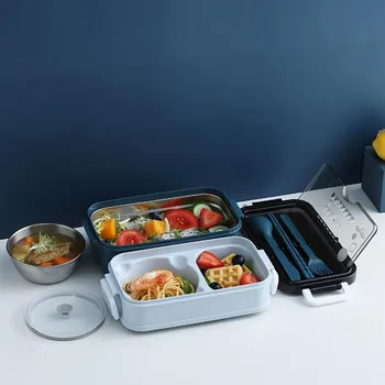 Ланч-бокс Bento для студентов, офисных работников, двухслойный контейнер для хранения еды в микроволновой печи с подогревом With Bowl розовый