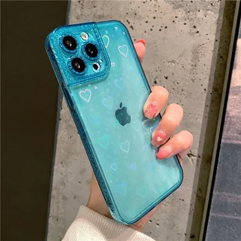 Яркий цветной лазерный прозрачный чехол с сердечком для iPhone 13 12 11 Pro Max Xs Max Xr X 7 8 Plus Se, прозрачный противоударный бампер For iPhone 7 or 8