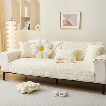Rural Style Washable Cotton Sofa Towel Non-slip Embossed Floral Pattern Armchair Slipcover Furniture Protective Cushion Cover 70x70cm 1pc