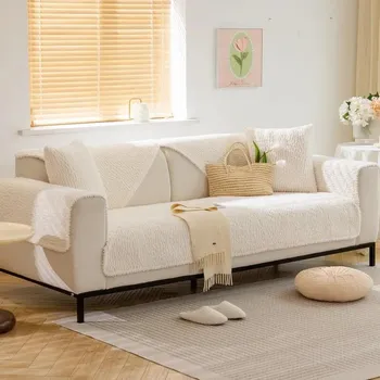 Современный однотонный чехол для дивана Nordic Thicken Plush L Shape, угловой диван, полотенце, подушка, нескользящий протектор для дивана для гостиной 70x70