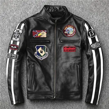 Мотоциклетная одежда Harley, мотоциклетная кожаная куртка с несколькими лейблами и вышивкой, короткая стильная куртка из натуральной кожи в стиле панк-рок с верхним слоем из воловьей кожи S чёрный