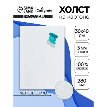 Холст на картоне calligrata, хлопок 100%, 30 х 40 см, 3 мм, акриловый грунт, мелкое зерно, 280 г/м2