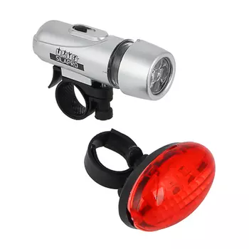 Набор фонарей 2шт: зад (7.5х4х3.5см, 3LED, 2хААА)+перед (10х3.5х3.5см, 5LED, 4хААА) пластик SILAPRO