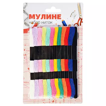 Набор ниток мулине, 12 мотков х 8м, цветные, полиэстер