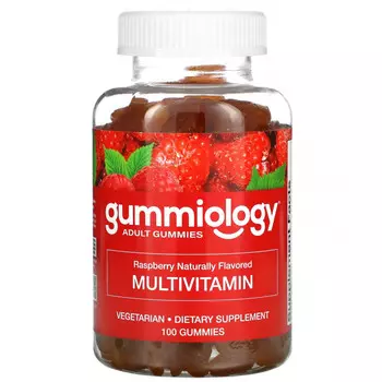 Gummiology, мультивитамины для взрослых в жевательных таблетках, с натуральным вкусом малины, 100 вегетарианских жевательных таблеток
