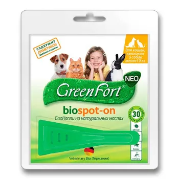 GreenFort NEO Биокапли для кошек, кроликов и собак до 10 кг от клещей, блох, вшей, власоедов, комаров, слепней 1 мл от вшей для всех возрастов миниатюрные породы Россия 1 уп. х 1 шт. х 0.02 кг