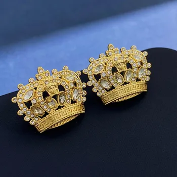 Серьги-гвоздики Medusa Micro-Diamond Hollow Crown, женские, в стиле Court, преувеличенные, благородные, комплект из латуни