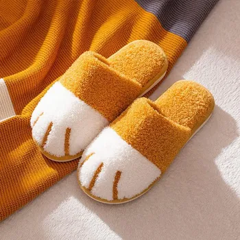 New Cotton Slippers Female Home Cartoon Cute Cat Claw Plush Plush Shoes Couple Warm Indoor Soft Sole Slippers Male 36-37 розовый