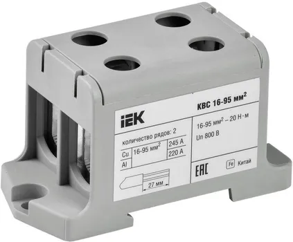 Клемма вводная IEK YZN13-095-K03 силовая КВС 16-95 кв.мм. 2-рядная серая