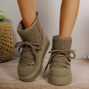 Fashion 2024 new winter round head thick bottom front with a slip-on fashion casual short tube warm cotton shoes snow boots women 36 бежевый