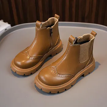 Модные детские кожаные ботинки в стиле ретро на весну и осень Size 26/shoe inner length 16.5 cm