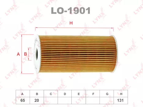 Фильтр масляный LYNXAUTO LO-1901 Hyndai i35 2.0CRDi 10>, KIA Sorento 2.2CRDi 09>