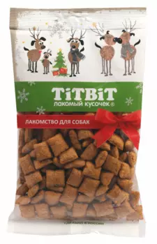 TiTBiT новогодняя коллекция Хрустящие подушечки с начинкой со вкусом индейки и шпината для маленьких пород (95 г)