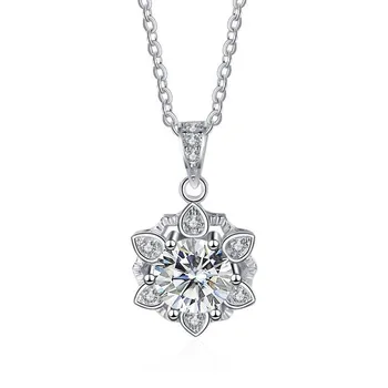 Bague Ringen, ожерелье из настоящего стерлингового серебра с муассанитом, 1CT VVS D, цвет, блестящий бриллиант, подвеска в виде снежинки для женщин, подарок для девочек, ювелирные изделия 45cm чёрный