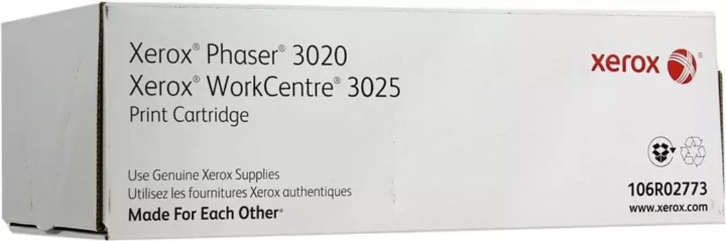 Картридж лазерный Xerox 106R02773, черный, 1500 страниц, оригинальный для Xerox Phaser 3020, WorkCentre 3025