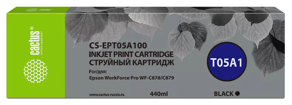 Картридж струйный Cactus CS-EPT05A100 (C13T05A100), черный, совместимый, 440 мл, для Epson WorkForce Pro WF-C878/C879