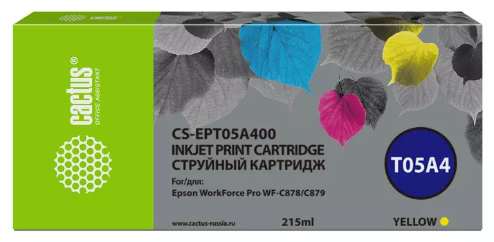 Картридж струйный Cactus CS-EPT05A400 (C13T05A400), желтый, совместимый, 215 мл, для Epson WorkForce Pro WF-C878/C879