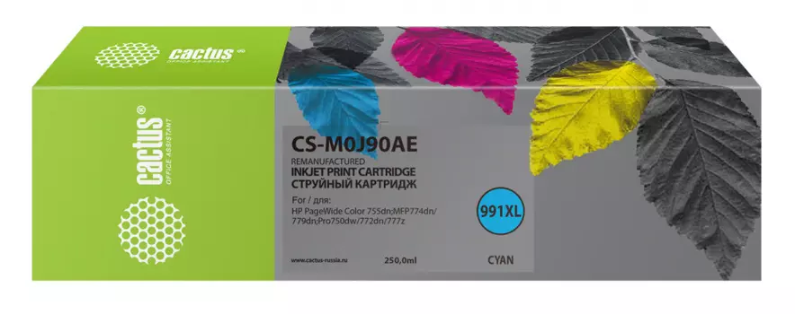 Картридж струйный Cactus CS-M0J90AE (991X/M0J90AE), голубой, совместимый, 250 мл, для HP PW 755dn/MFP774dn/779dn/Pro750dw/772dn