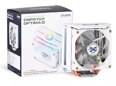 Кулер для процессора Zalman CNPS10X Optima II (White) для Socket/115x/1200/1356/1366/2011/2011-3/AM2+/AM3/AM3+/FM1/AM4/FM2/FM2+, 120 мм, 1500rpm, 27 дБА, 130 Вт, 4-pin PWM, Al+Cu, RGB (CNPS10X OPTIMA II (White))