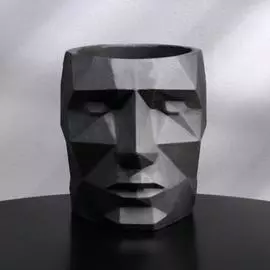 Кашпо полигональное из гипса Голова, цвет черный, 11*13 см