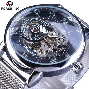 Forsining Watch Мужская мода Досуг Цифровой сетчатый ремень Полые автоматические часы