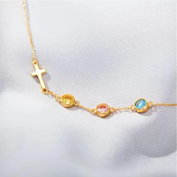 GemChic Женское ожерелье с подвеской крестик ожерелье цветной циркон мода высококачественная цепочка на воротниковую кость подарок на день рождения Рождество ювелирные изделия