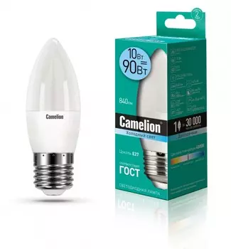 Светодиодная лампа E27 10W 4500К (белый) C35 Camelion LED10-C35/845/E27 (13562)