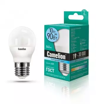 Светодиодная лампа E27 10W 4500К (холодный) G45 Camelion LED10-G45/845/E27 (13568)