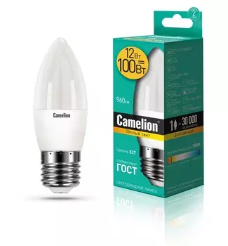Светодиодная лампа E27 12W 3000К (теплый) C35 Camelion LED12-C35/830/E27 (13688)